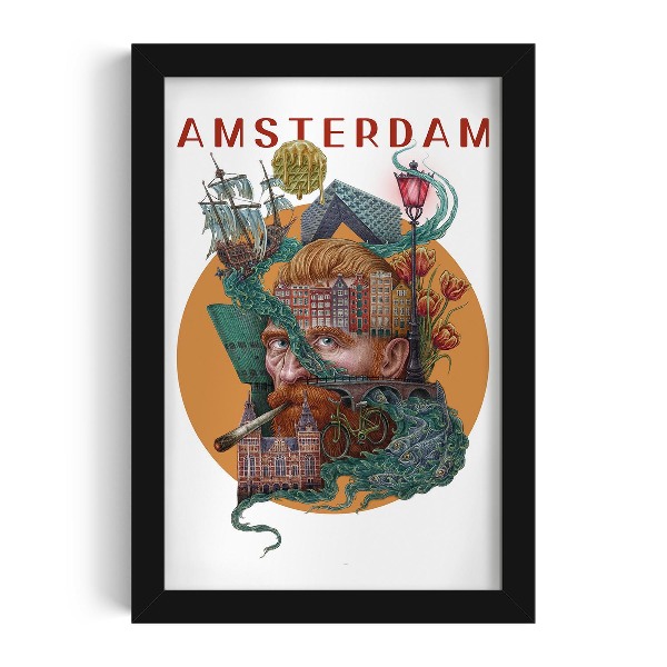 Plakat czarna ramka Amsterdam