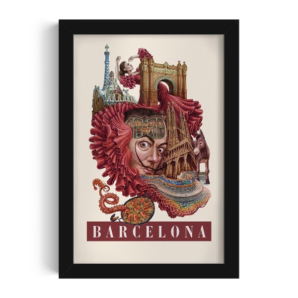 Plakat czarna ramka Barcelona Vintage