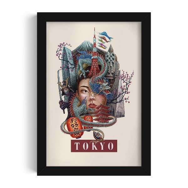 Plakat czarna ramka Tokio Vintage