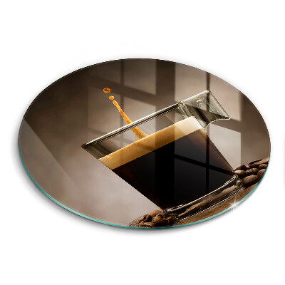 Deska kuchenna szklana okrągła Szklanka i ziarna kawy