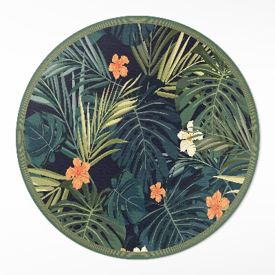 Dywan winylowy okrągły Tropikalna roślinność liście i kwiaty vintage