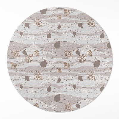 Dywan winylowy okrągły Boho listki na tle fal ilustracja