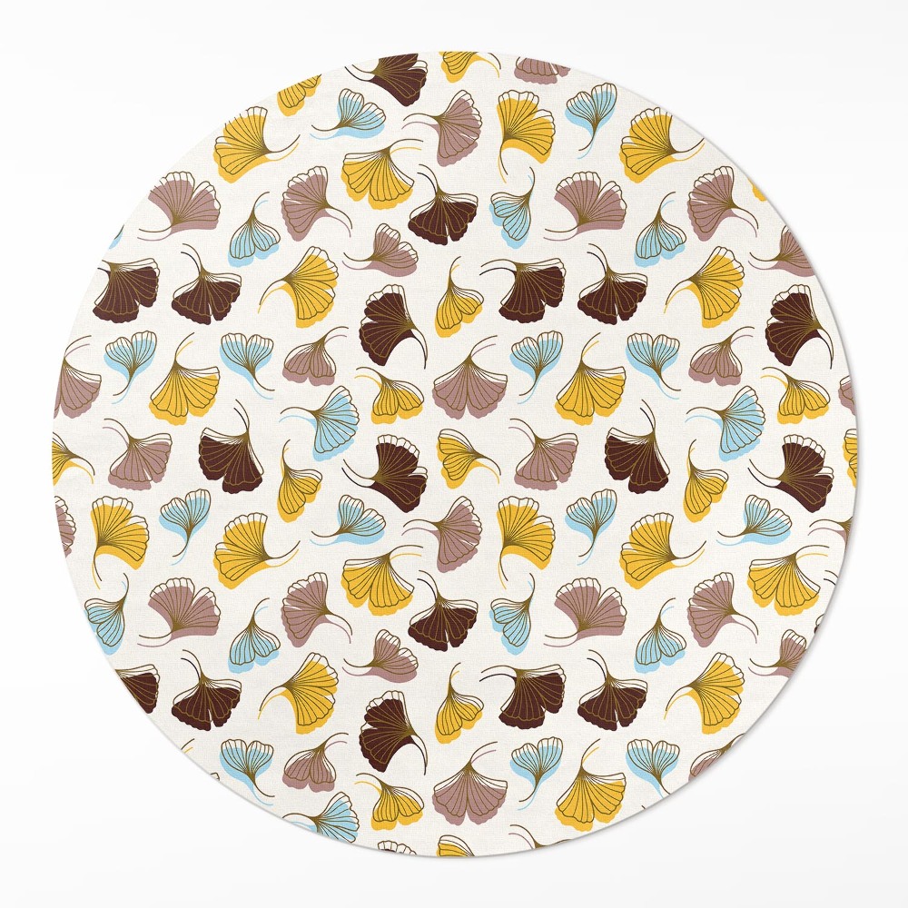 Dywan winylowy okrągły Pastelowe liście miłorzębu ilustracja boho