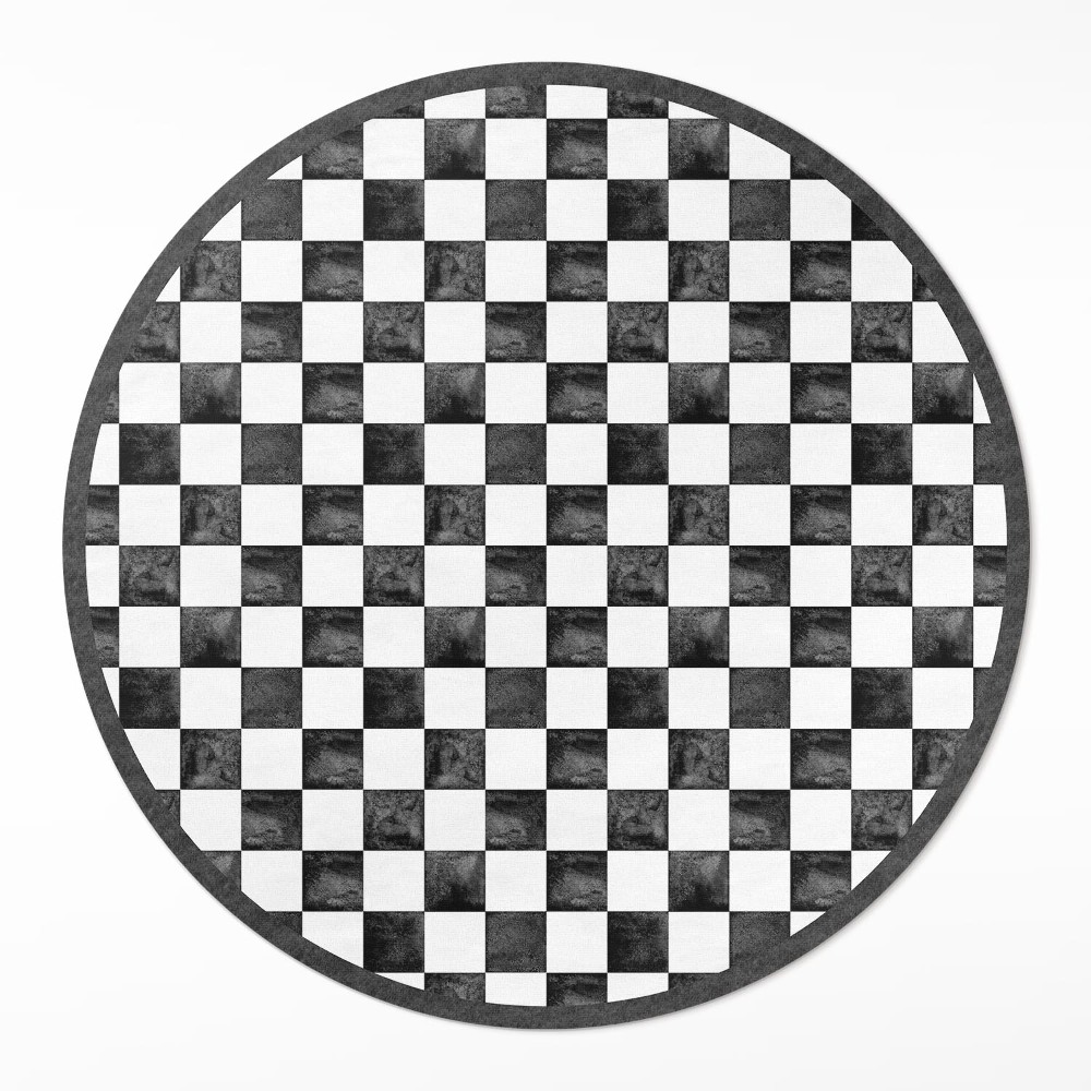 Dywan winylowy okrągły Kamienna szachownica monochromatyczna