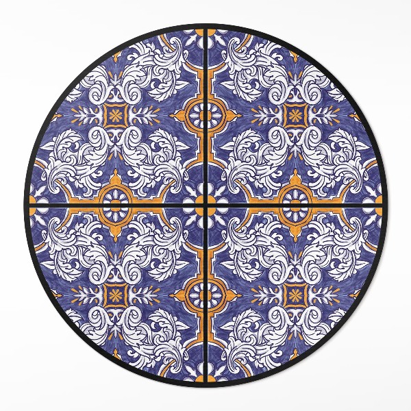 Dywan winylowy okrągły Stylowe płytki z roślinnymi ornamentami