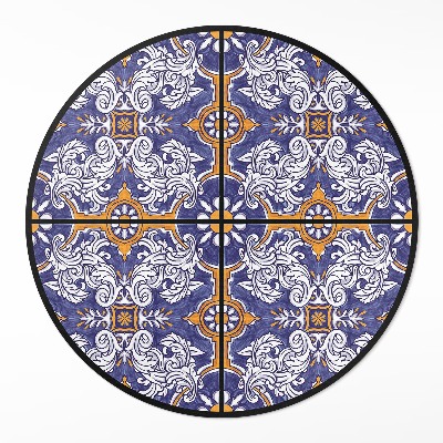 Dywan winylowy okrągły Stylowe płytki z roślinnymi ornamentami