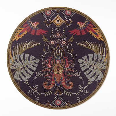 Dywan winylowy okrągły Papugi i liście monstery