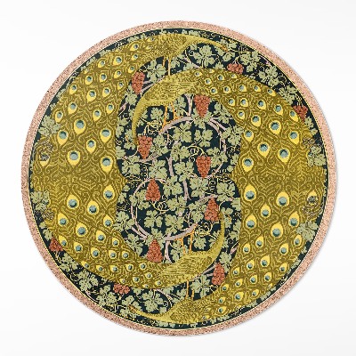 Dywan winylowy okrągły Żółte pawie w winogronach