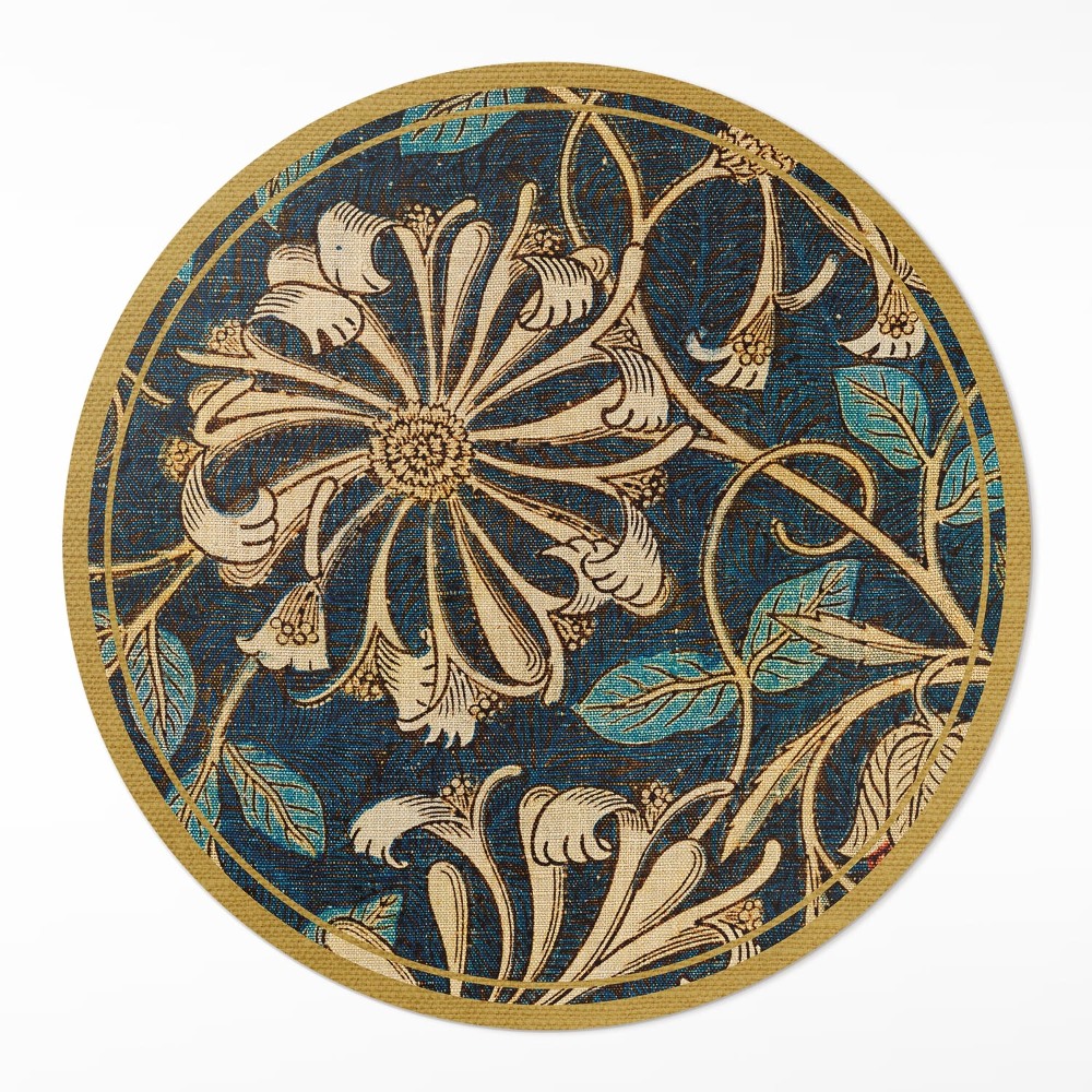 Dywan winylowy okrągły Imitacja tkaniny z roślinami