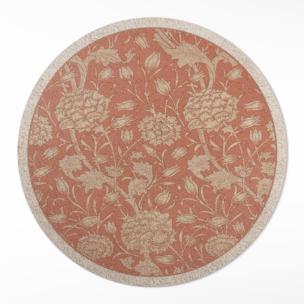 Dywan winylowy okrągły Wyszywane kwiaty w stylu vintage