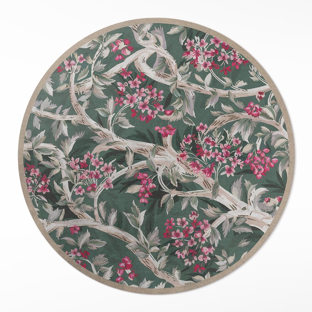 Dywan winylowy okrągły Gałęzie z liśćmi i kwiatami vintage