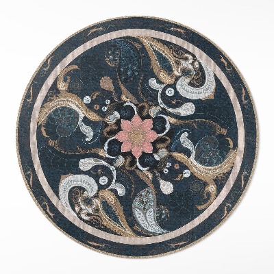 Dywan winylowy okrągły Abstrakcja kształtów i kwiat w stylu vintage