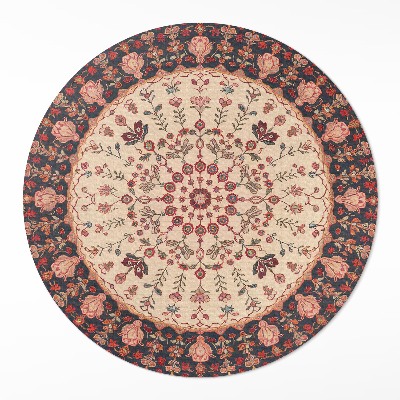 Dywan winylowy okrągły Mandala styl perski motyw roślinny vintage - Wallfluent.pl