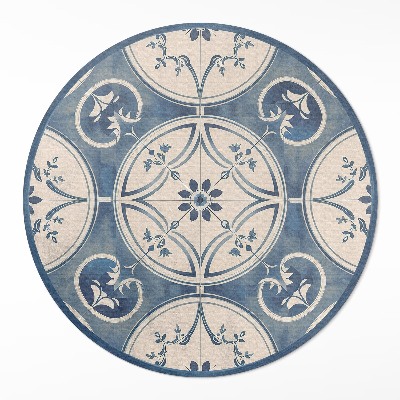Dywan winylowy okrągły dekoracyjne płytki z ornamentami vintage