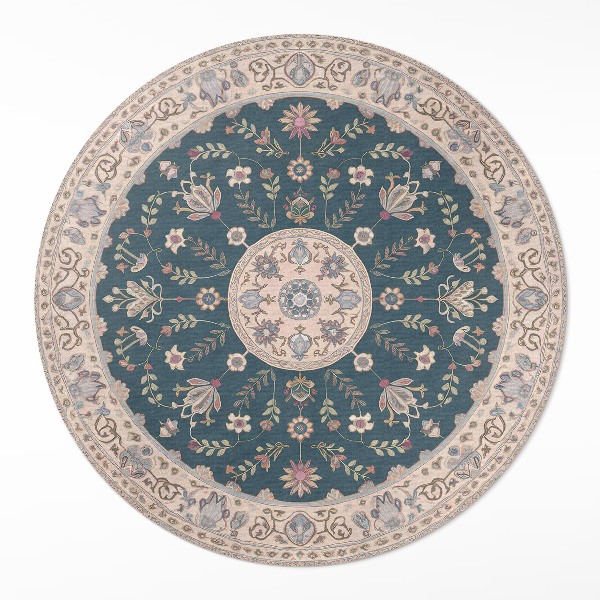 Dywan winylowy okrągły Ornament z kwiatami i liśćmi wzór vintage - Wallfluent.pl