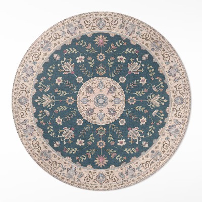 Dywan winylowy okrągły Ornament z kwiatami i liśćmi wzór vintage - Wallfluent.pl