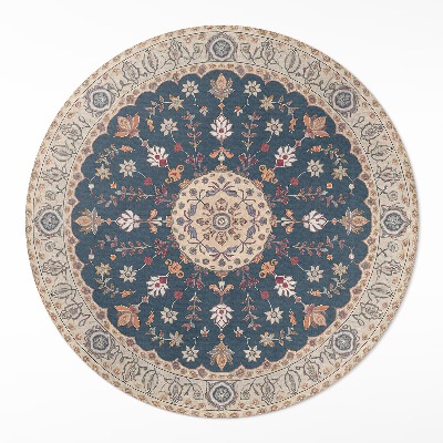 Dywan winylowy okrągły Ornament roślinny z kwiatami styl perski - Wallfluent.pl