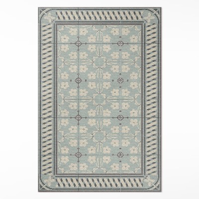 Dywan winylowy Płytki w stylu vintage z kwiatami