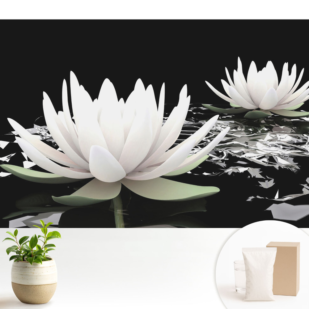 Fototapeta na wymiar do sypialni Eleganckie lilie wodne na ciemnym tle