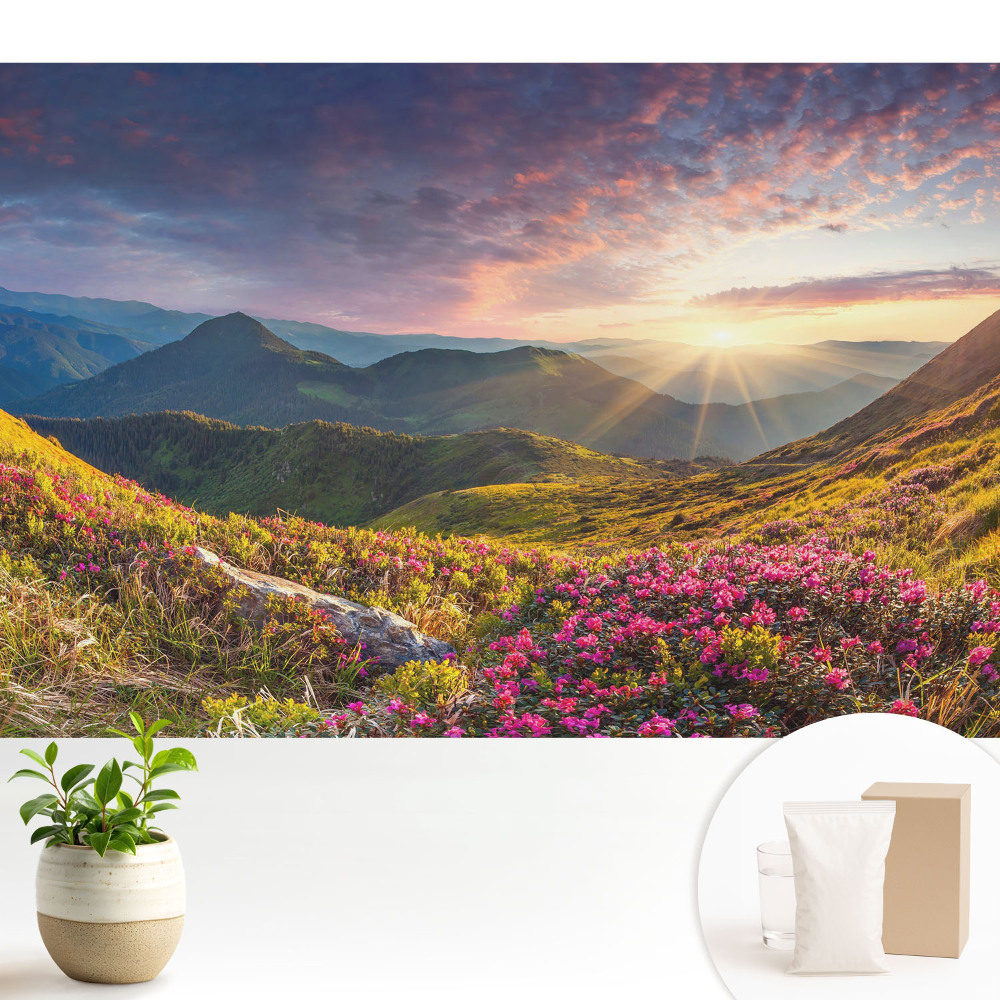 Tapeta fotograficzna flizelinowa Górski krajobraz w promieniach słońca