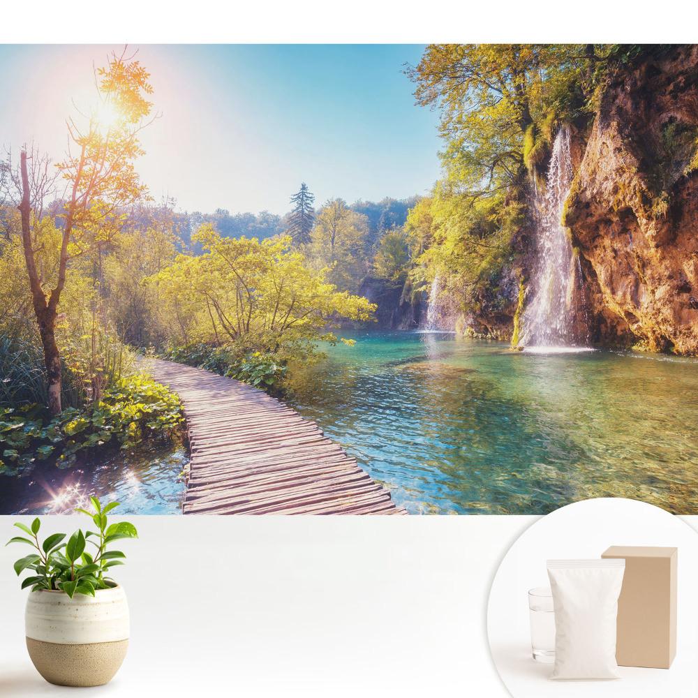 Tapeta fotograficzna flizelinowa Spokojna sceneria jeziora i wodospadu