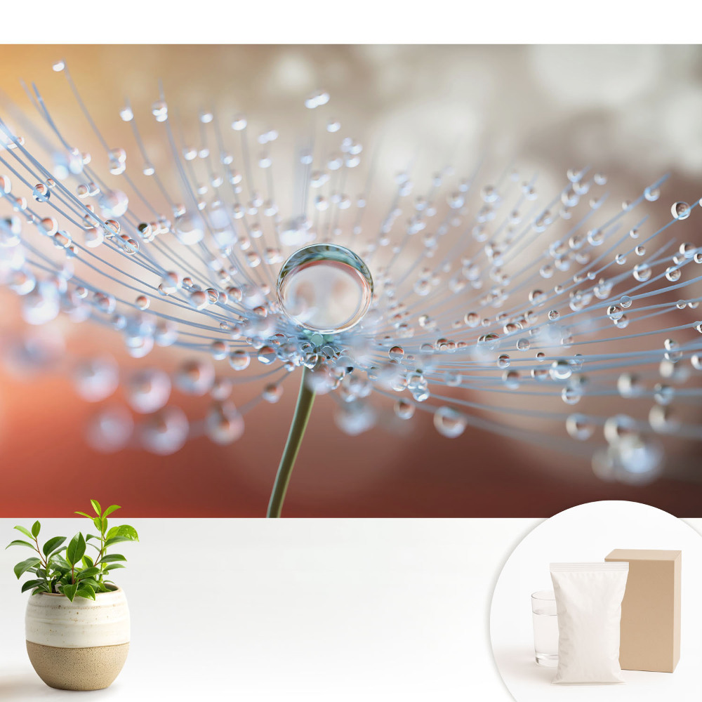 Nowoczesna fototapeta na wymiar Przejrzysta kropla na nitkach dmuchawca