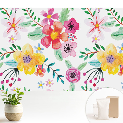 Fototapeta flizelinowa do salonu Kolorowe kwiaty akwarelowe
