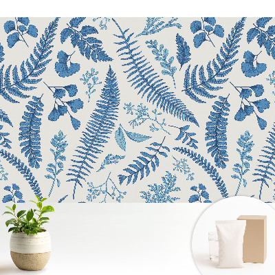 Tapeta fotograficzna flizelinowa Niebieskie liście na białym tle