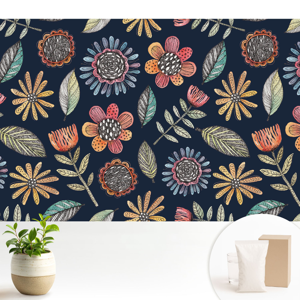 Tapeta fotograficzna flizelinowa Kolorowe kwiaty liście mozaika