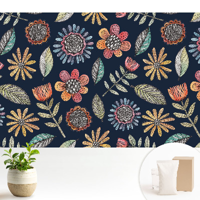 Tapeta fotograficzna flizelinowa Kolorowe kwiaty liście mozaika