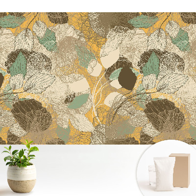 Nowoczesna fototapeta na wymiar Delikatne liście i kwiaty w harmonijnym wzorze