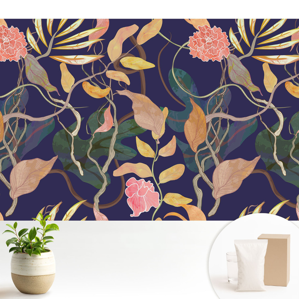 Tapeta fotograficzna flizelinowa Egzotyczna flora na granatowym tle