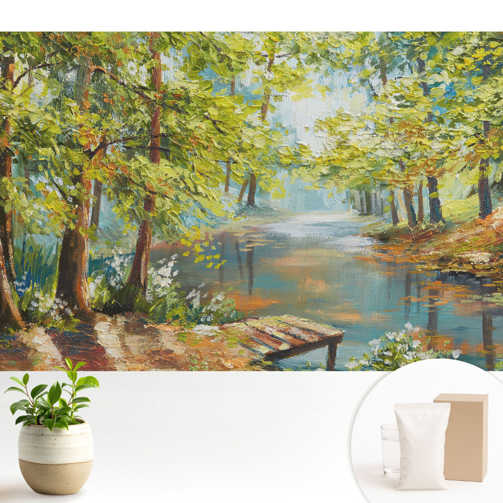 Tapeta fotograficzna flizelinowa Nastrojowy krajobraz leśny z jeziorem