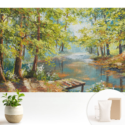 Tapeta fotograficzna flizelinowa Nastrojowy krajobraz leśny z jeziorem