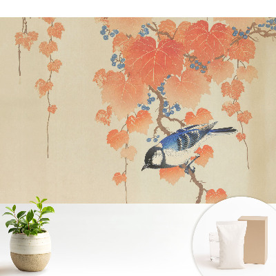 Nowoczesna fototapeta na wymiar Ptak na gałęzi winorośli z jagodami