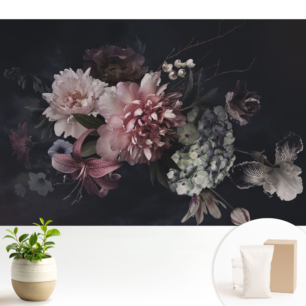 Fototapeta na wymiar do sypialni Kwiatowa elegancja na ciemnym tle
