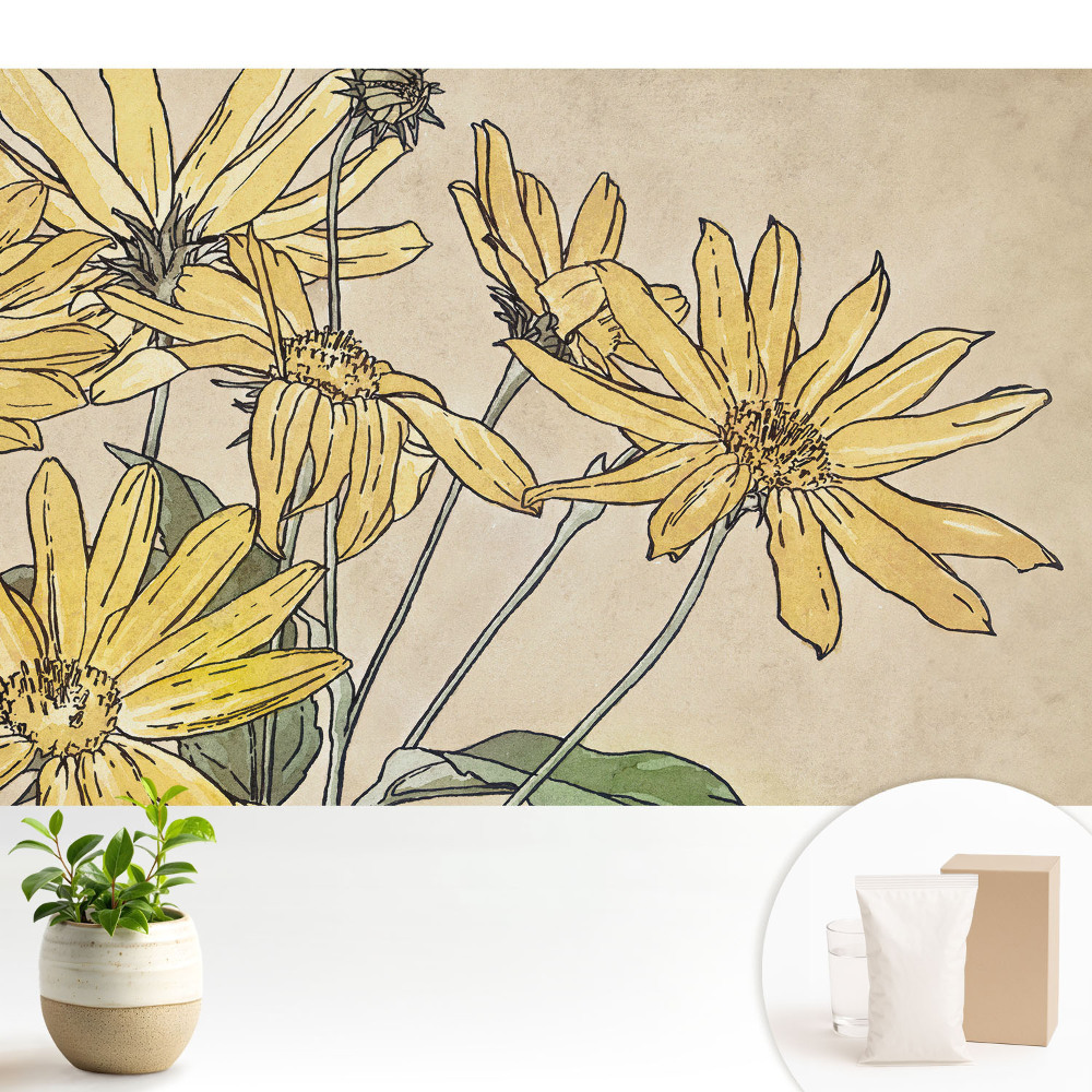 Fototapeta Żółte kwiaty na beżowym tle