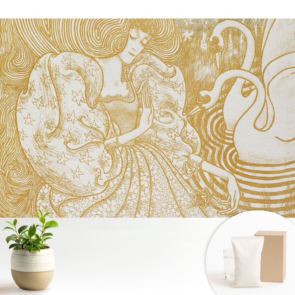 Fototapeta flizelinowa do salonu Kobieta z łabędziami baśniowy styl