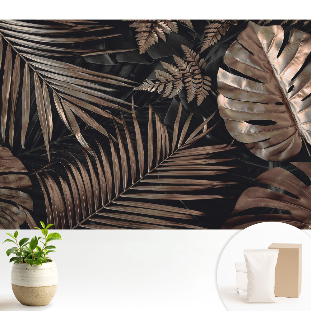 Fototapeta na wymiar do sypialni Tropikalne liście w brązie