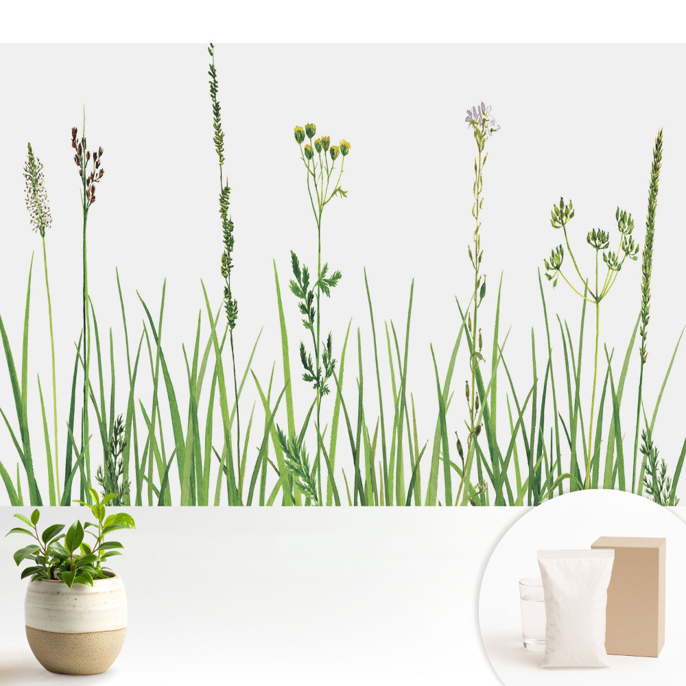 Fototapeta do salonu Polne kwiaty i trawy akwarela harmonia natury