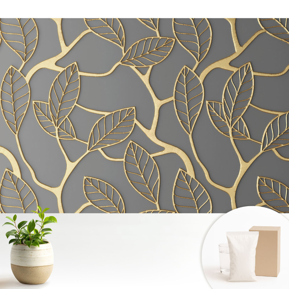 Fototapeta do salonu Liście na szarym tle subtelny wzór