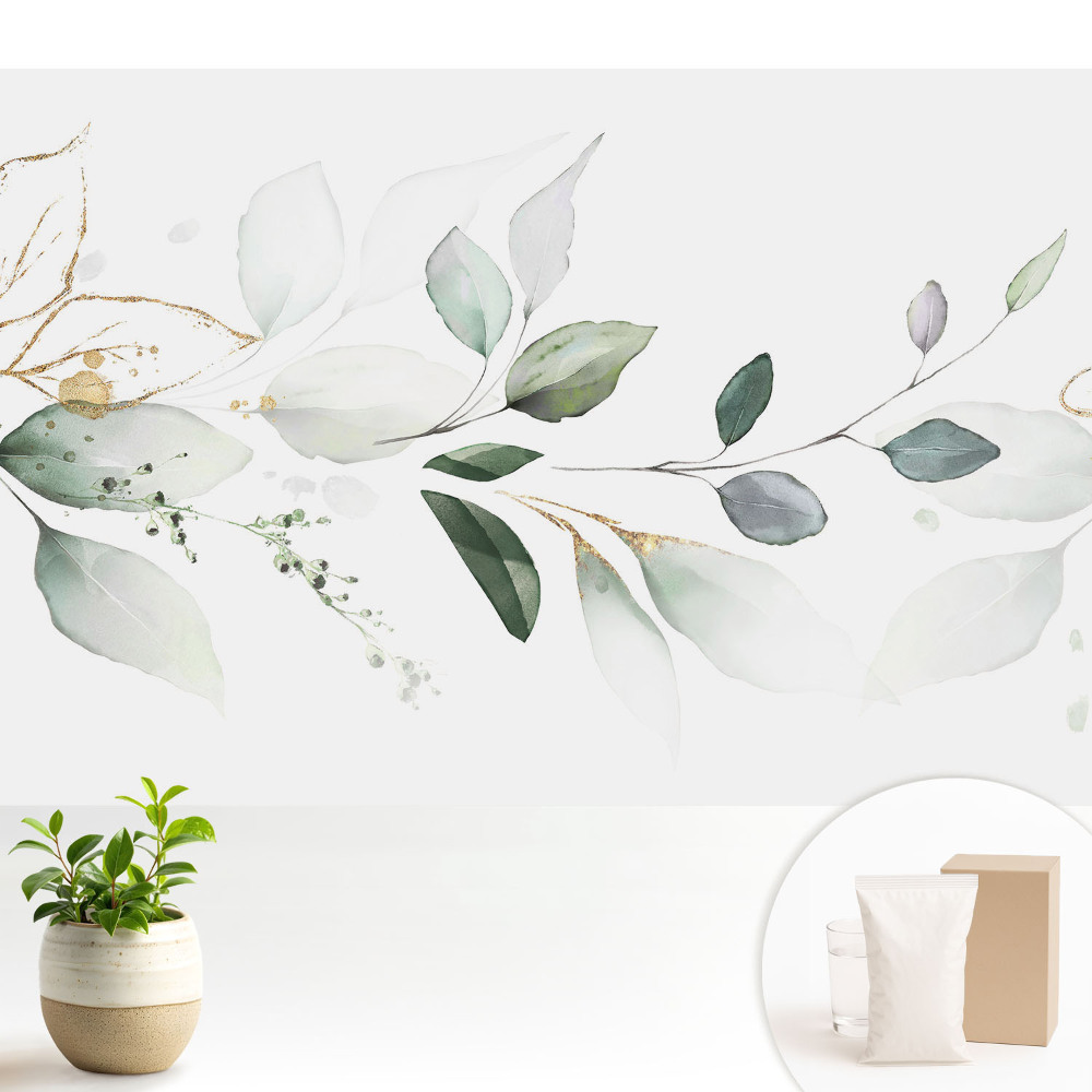 Tapeta fotograficzna flizelinowa Delikatne kompozycje liści w akwareli