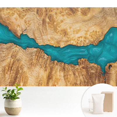 Fototapeta na wymiar do sypialni Błękitna żywica i drewno naturalne