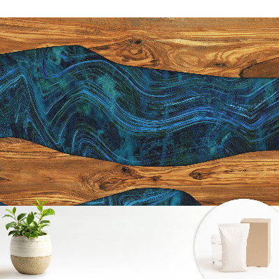 Fototapeta flizelinowa do salonu Abstrakcyjna mozaika drewna i błękitu