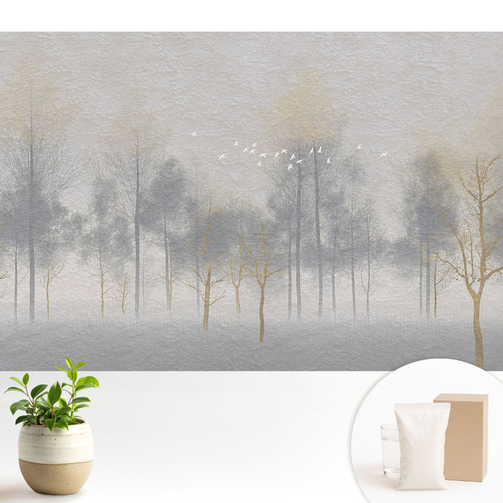 Fototapeta na wymiar do sypialni Delikatna leśna scena o minimalistycznym stylu