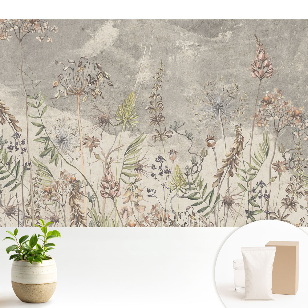 Fototapeta na wymiar do sypialni Rustykalne kwiaty na szarym tle