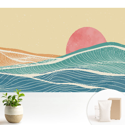 Nowoczesna fototapeta na wymiar Morskie fale i różowe słońce abstrakcyjnie