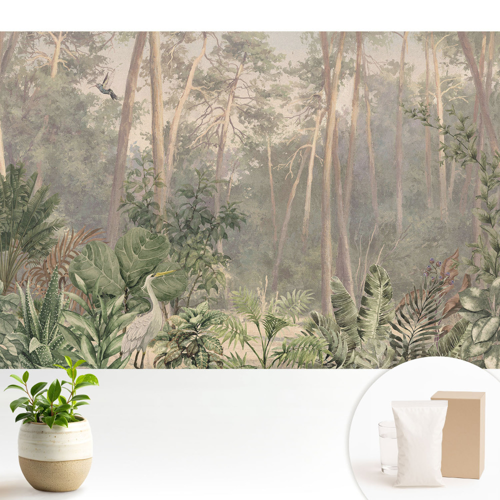Fototapeta flizelinowa do salonu Tropikalny las pastelowy motyw natury