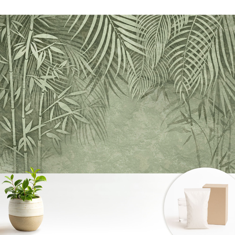 Fototapeta z nadrukiem na flizelinie Motywy bambusa w zielonych tonacjach