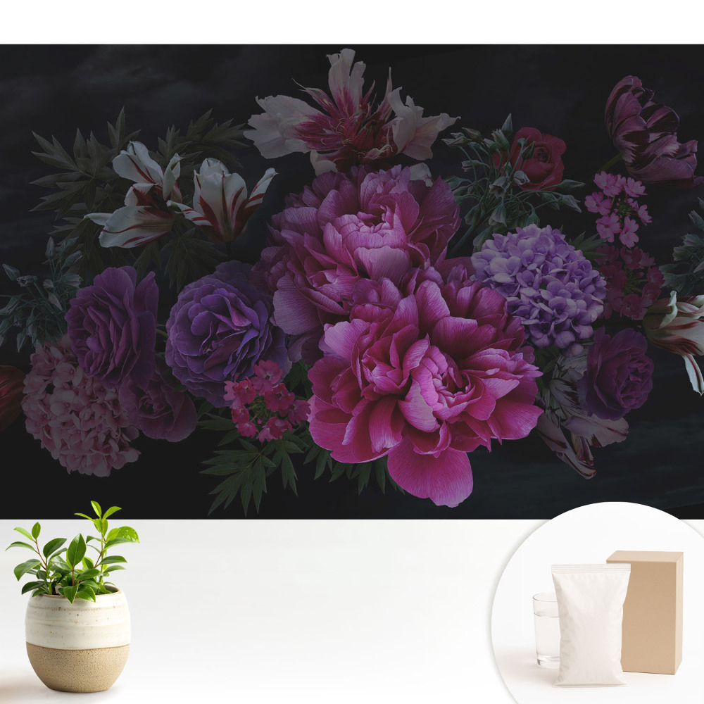 Fototapeta do salonu Romantyczne kwiaty na ciemnym tle